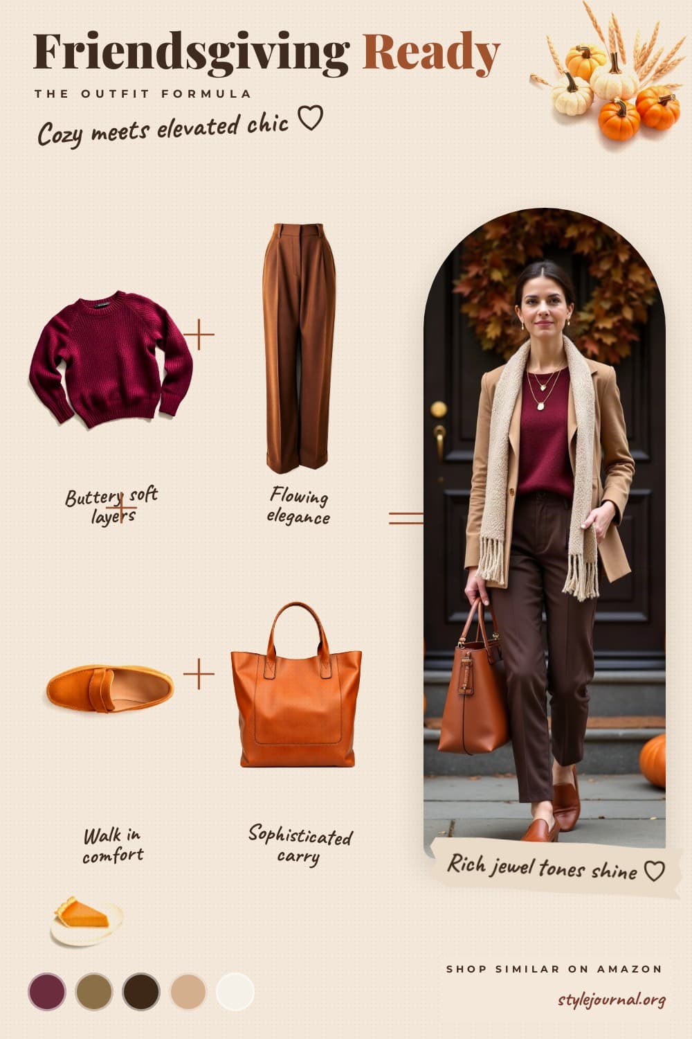 Elevated Thanksgiving Outfit | Burgundy Knit + Wide Legs for Friendsgiving