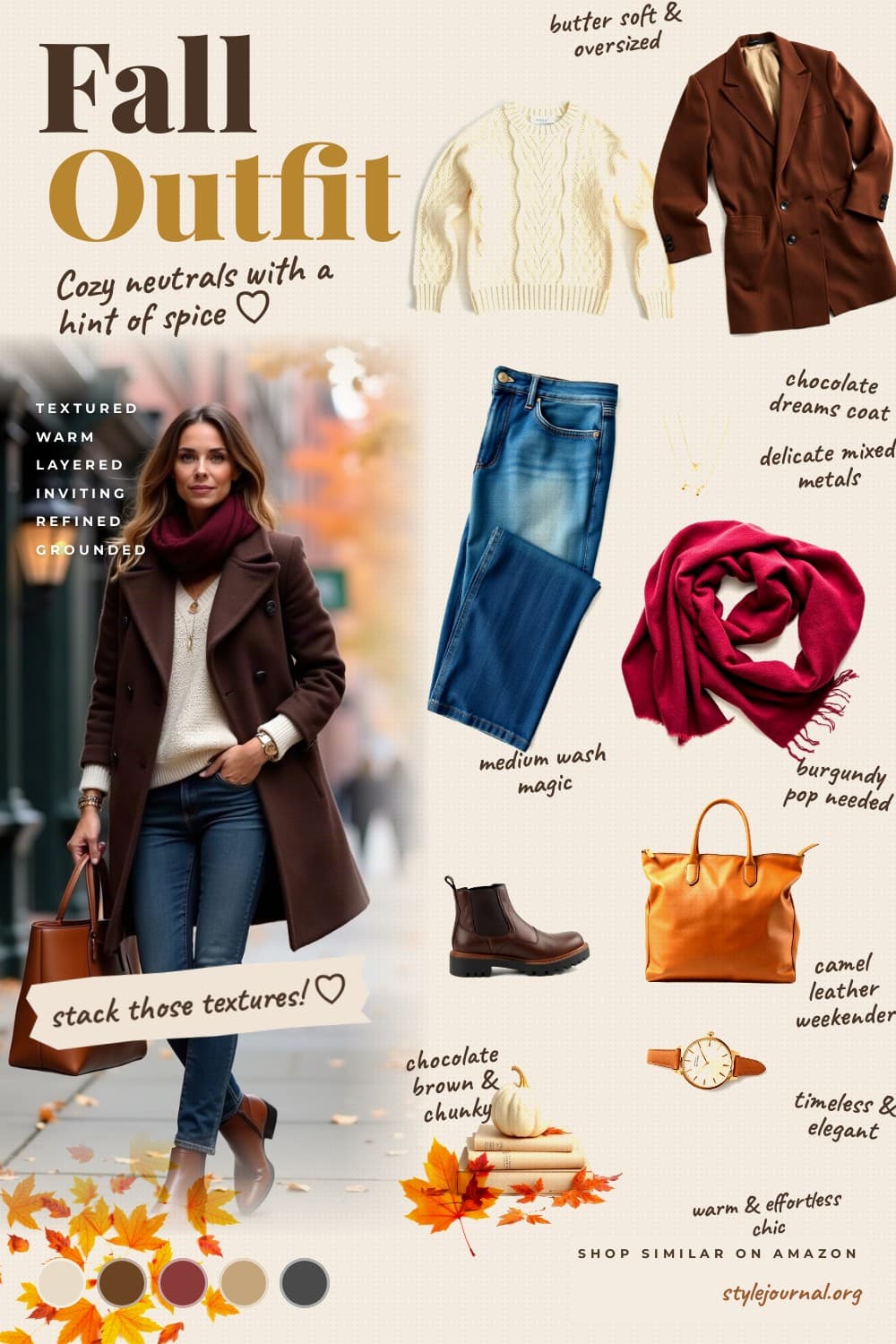 Fall Outfit Idea | Cozy Layers in Chocolate, Cream & Burgundy — Easy Warm Neutrals