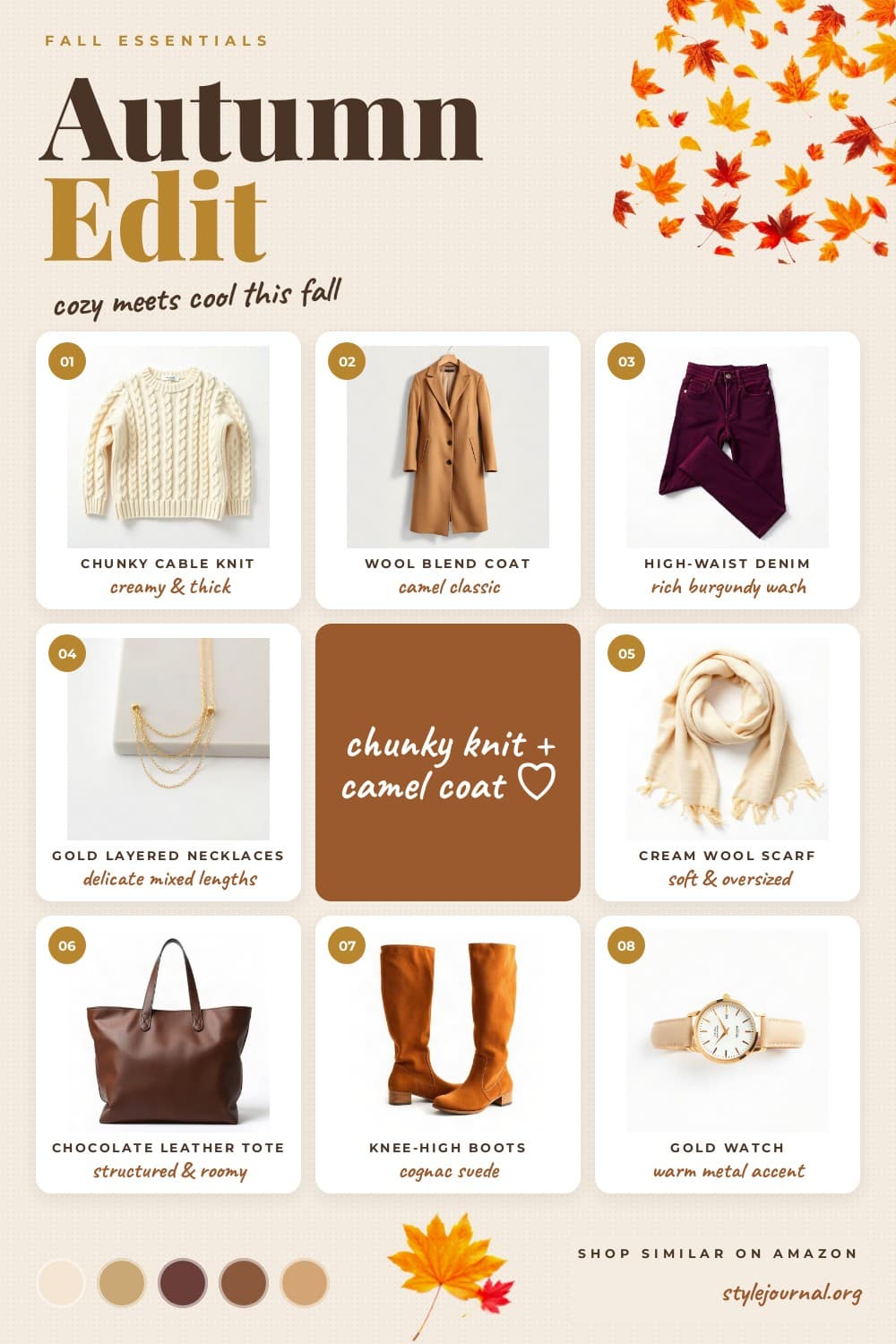 Fall Outfit Inspo | Layered Neutrals with Pop of Burgundy & Camel