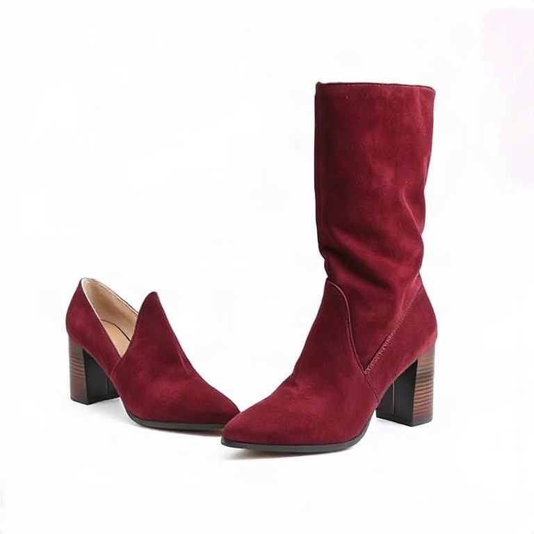 Burgundy block heel boots
